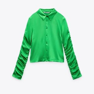 Zara green satin button up size small